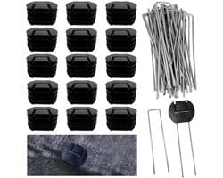 Dailygoods - 30 haringen voor mulchen van 15 cm en set met 30 sluitringen voor bevestiging, U-vorm voor zware toepassingen, tuin van verzinkt staal voor de tuin, drainage, onkruiddoek