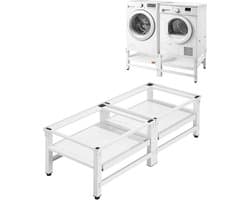 Wasmachineverhoger 355 mm Hoog, Onderstel met Uitschuifbaar Schap, Belastbaar tot 318 Kg, Antislipvoetjes, Geschikt voor Wasdroger, Sokkel, Universeel Compatibel, Wit, 2-Pack