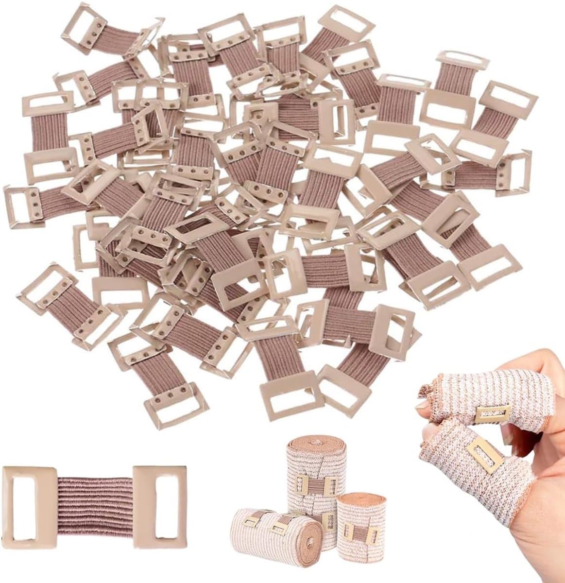 SnelShoppen - 50 Elastische Clips voor Metaal Verbanden - Bruin - Duurzaam en Elastisch - Voor het Bevestigen van Wonden en Verbanden - Ideaal voor Me — afbeelding 1