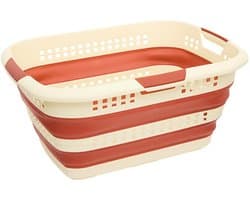5Five wasmand - opvouwbaar - kunststof - 70 Liter - terra bruin/wit - 60 x 44 x 28 cm - met handvatten - huishouden / camping