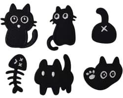 Set van 6 Schattige Zwarte Kat Knijpers, Handige Patches voor Strijken en Naaien, Creatieve Dierlijke Patches voor Kleding en Accessoires