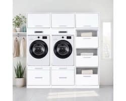 Interlink Lifestyle Studio Flow wasruimtecombinatie Bundel 2 wit - Complete wasruimte met 6 elementen - 2 wasmachinekasten, 3 bovenkasten en wasmandkast - Softclose - 201 x 68 x 208 cm