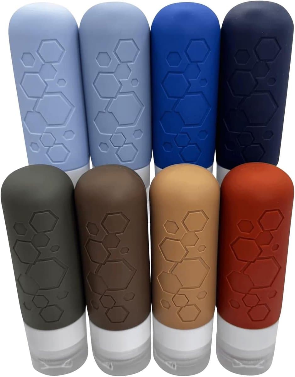 Reisflesjes (Set van 8) 90 ml - Lekvrije reisflesjes | Aardebruin en hemelsblauw, Navulbare knijpflesjes,TSA-goedgekeurd voor handbagage, gemakkelijk te vullen en schoon te maken — afbeelding 1