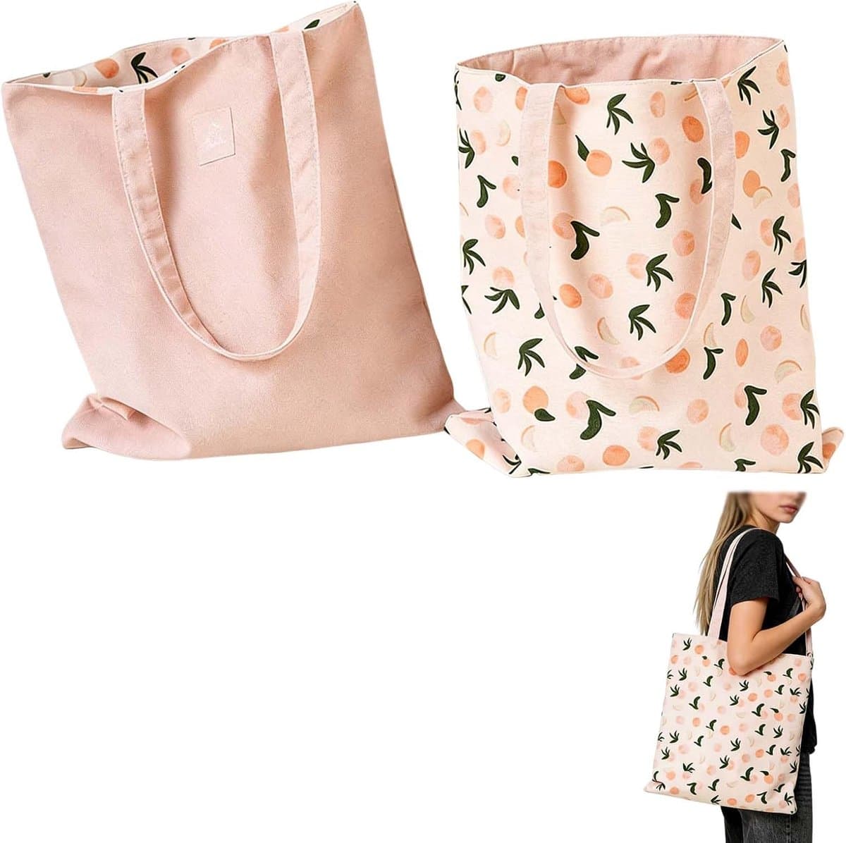 Canvas tas katoen linnen schoudertas 1 stuk 40x36cm omkeerbaar dubbelzijdig boodschappentas elfse oren dames kinderen lichtgewicht shopping strandtas — afbeelding 1