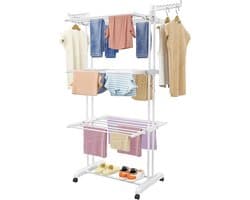 Droogrek Toren - Wasdroger met wielen - Kleding Drogen - 4 Verdiepingen - 50 x 75 x 171 cm - Wit