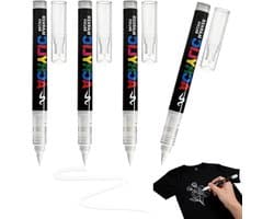 4 stuks textielstiften, wasmachinebestendig, wit, textielmarkers, wit, 1-6 mm, zachte punt, wasmarker, wit, permanent, textielmarker voor stof, doe-het-zelf, kleding en creatieve projecten