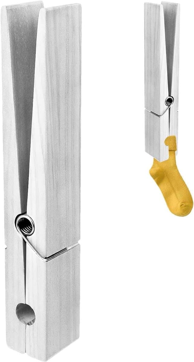 Houten Wasknijpers - Grote Knijpers Wandhaken - Handdoeken Ophangen - Schadevrije Montage - 30 cm - Wit — afbeelding 1