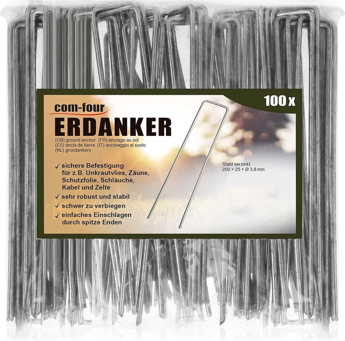 Grondanker - Zilver - 200 x 25 x 3,8 mm - Gecoat Stalen Grondpen voor Tuin en Camping — afbeelding 1