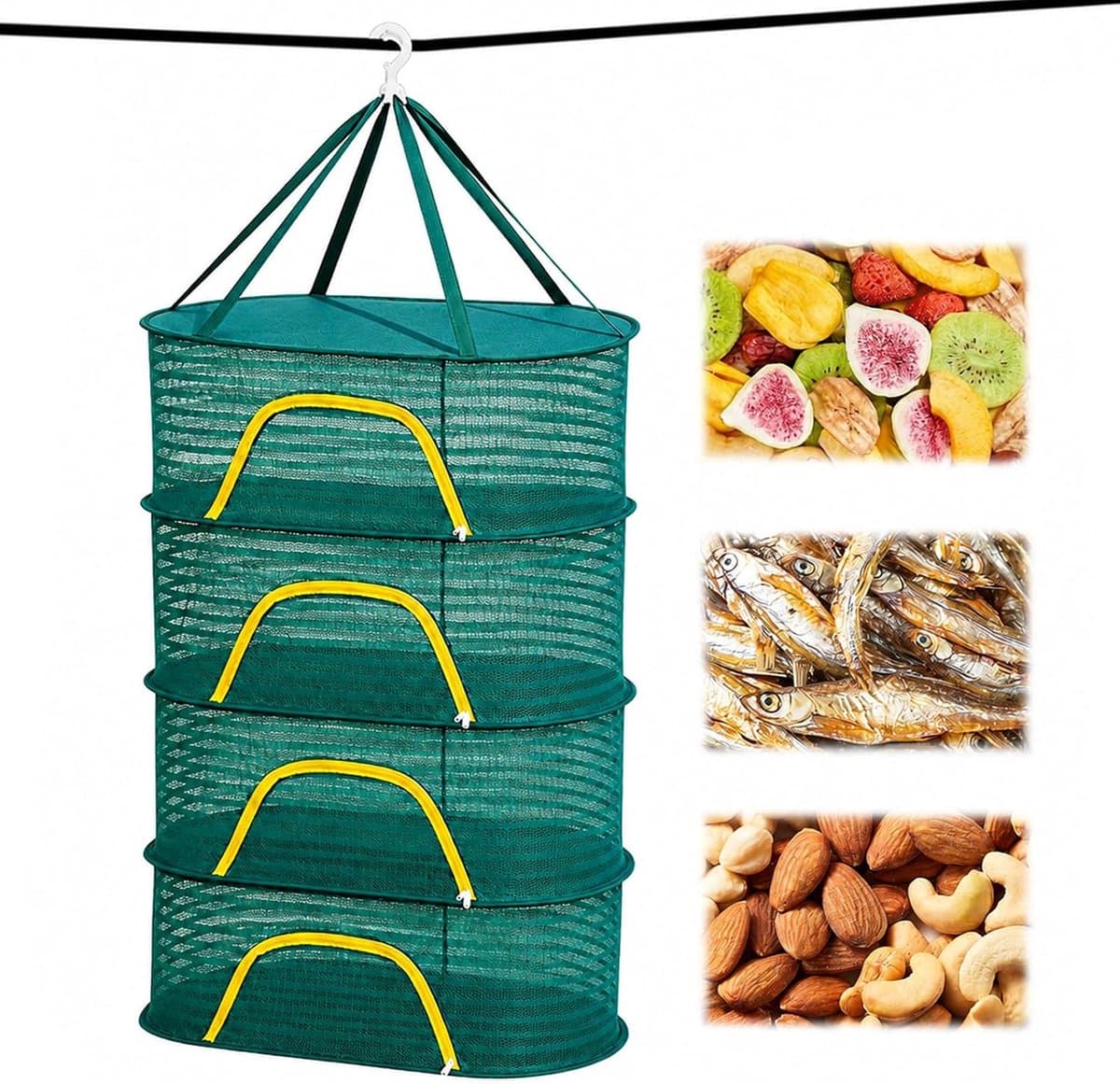4 lagen droognet voor kruiden, gaas, kruidendroger, hangend, opvouwbaar droognet, cannabis drogen, voor het drogen van kruiden, groenten, fruit, bloemen, vlees, kleding (groen) — afbeelding 1