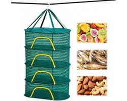 4 lagen droognet voor kruiden, gaas, kruidendroger, hangend, opvouwbaar droognet, cannabis drogen, voor het drogen van kruiden, groenten, fruit, bloemen, vlees, kleding (groen)