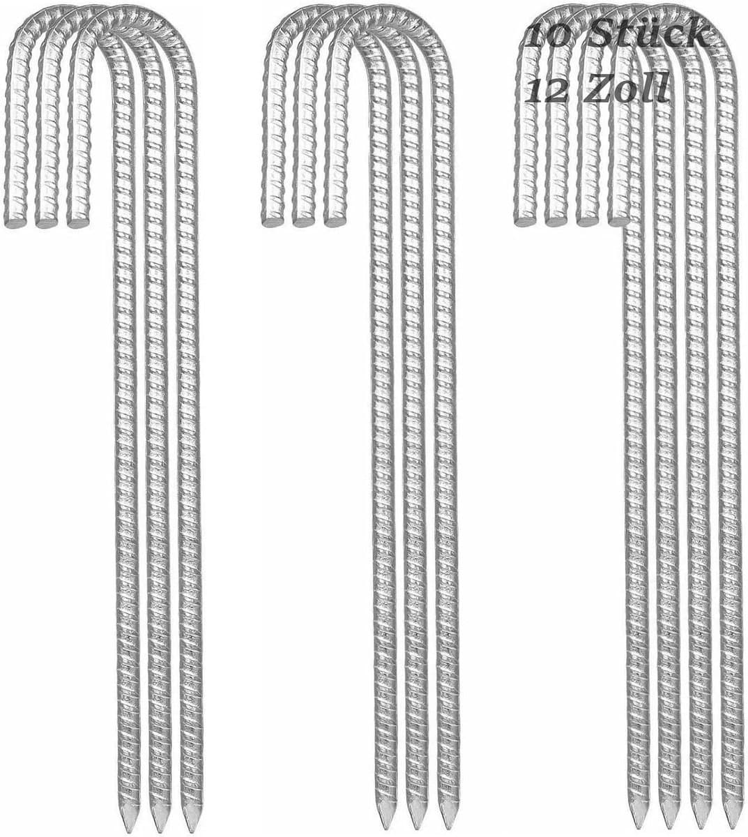 Grondankers - Verzinkt - 30 cm - J-vormige Haringen voor Trampoline en Tent - 10 Stuks — afbeelding 1
