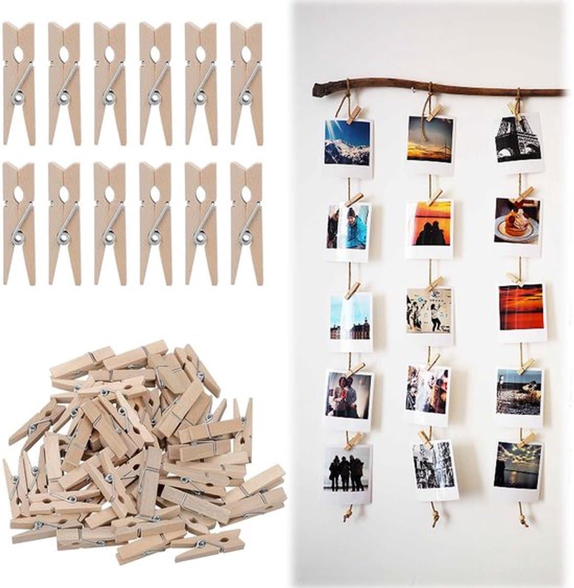 Wasknijpers Mini - Houten Klemmen - 50 Stuks - Kleine Wasknijpers - Decoratieve Clips - Voor Fotohouders/Knutselen - Duurzaam Hout — afbeelding 1