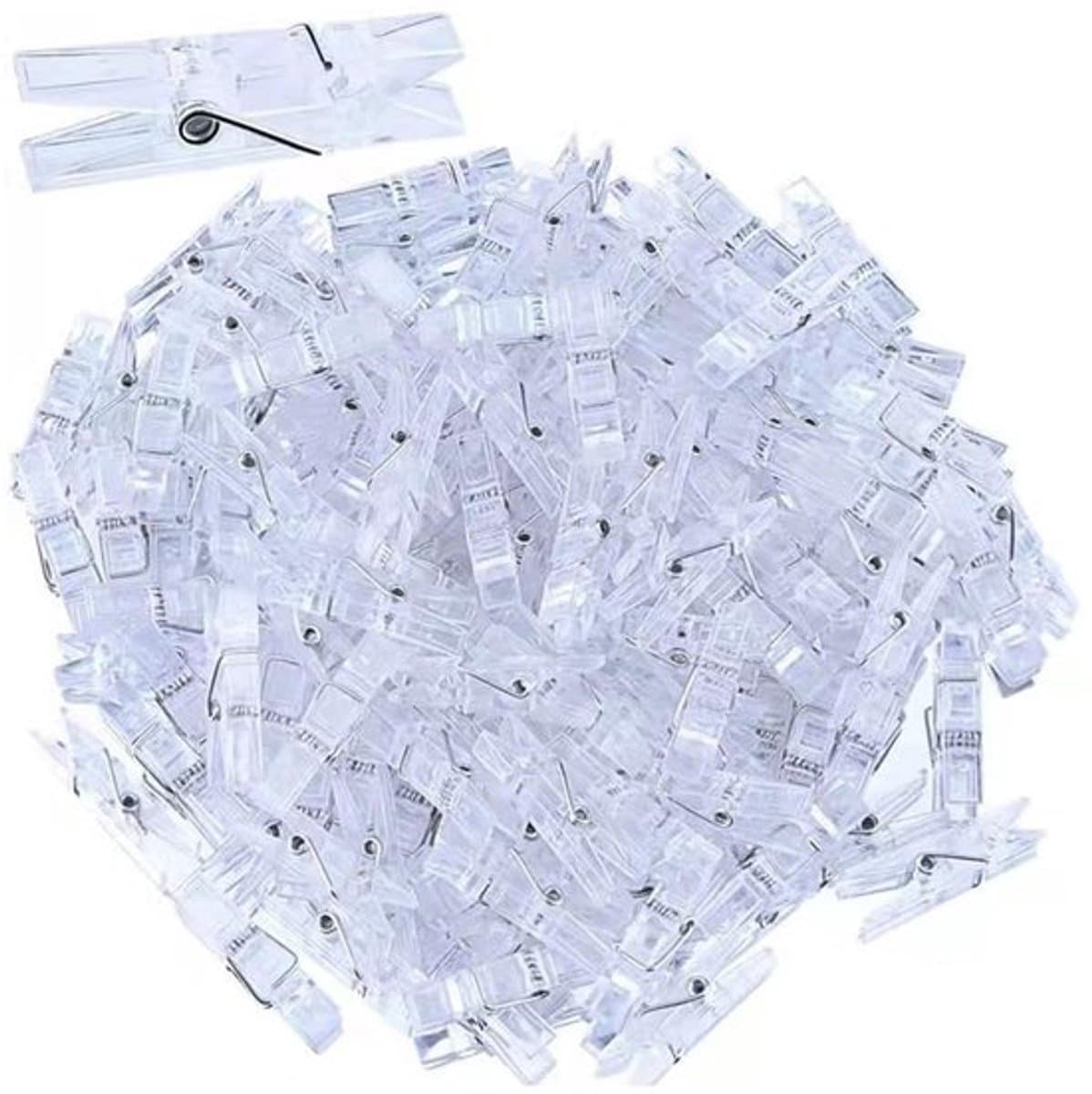 Knijpers Mini 100 Stuks - Kunststof - Transparant - Wasknijpers - Fotoknijpers - Decoratie - Robuuste Klemkracht — afbeelding 1