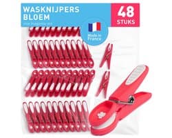 Solidchoice- Wasknijpers 48 Stuks - Duurzaam - Houten Wasknijpers - Kleine Wasknijpers - Wasknijpermandje - Robuust Plastic - Wasclips