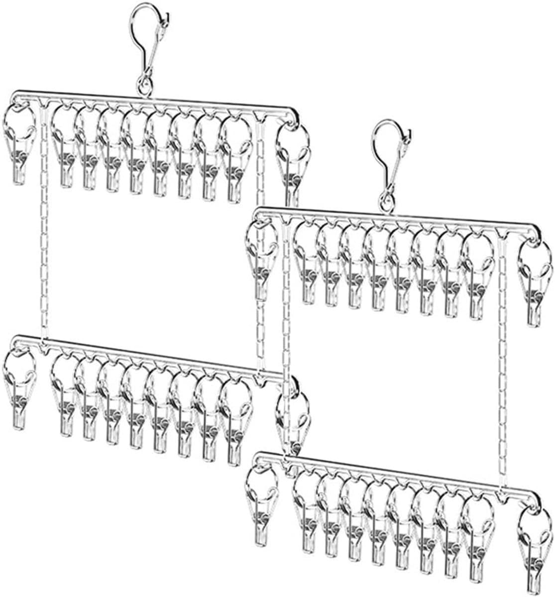 SnelShoppen - Dubbele Laag Metalen Sokkenhanger, Droogrek voor Sokken, Hangend Droogrek RVS, Multifunctioneel voor Sokken, Ondergoed, Schaal, Maskers, — afbeelding 1