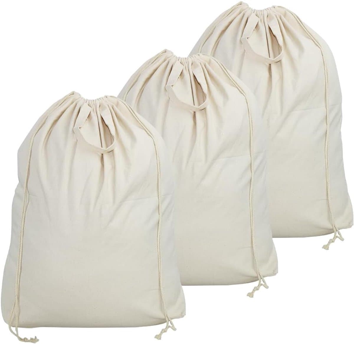 SnelShoppen - Set van 3 Katoenen Linnen Trekzakken voor Slaapkamer, Thuis, Hotel, Wasruimte, Wassen en Drogen, Multifunctioneel, 46x26x70 cm — afbeelding 1