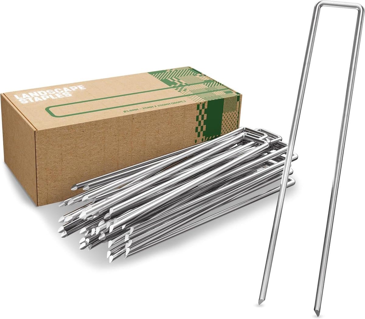 SnelShoppen - Gardengloss Anti-Roest Stalen Grondankers voor Extreem Harde Bodem (100 Stuks) - 200mm Lang, 25mm Breed, Ø 3.8mm - Perfect voor Tuin, Ca — afbeelding 1