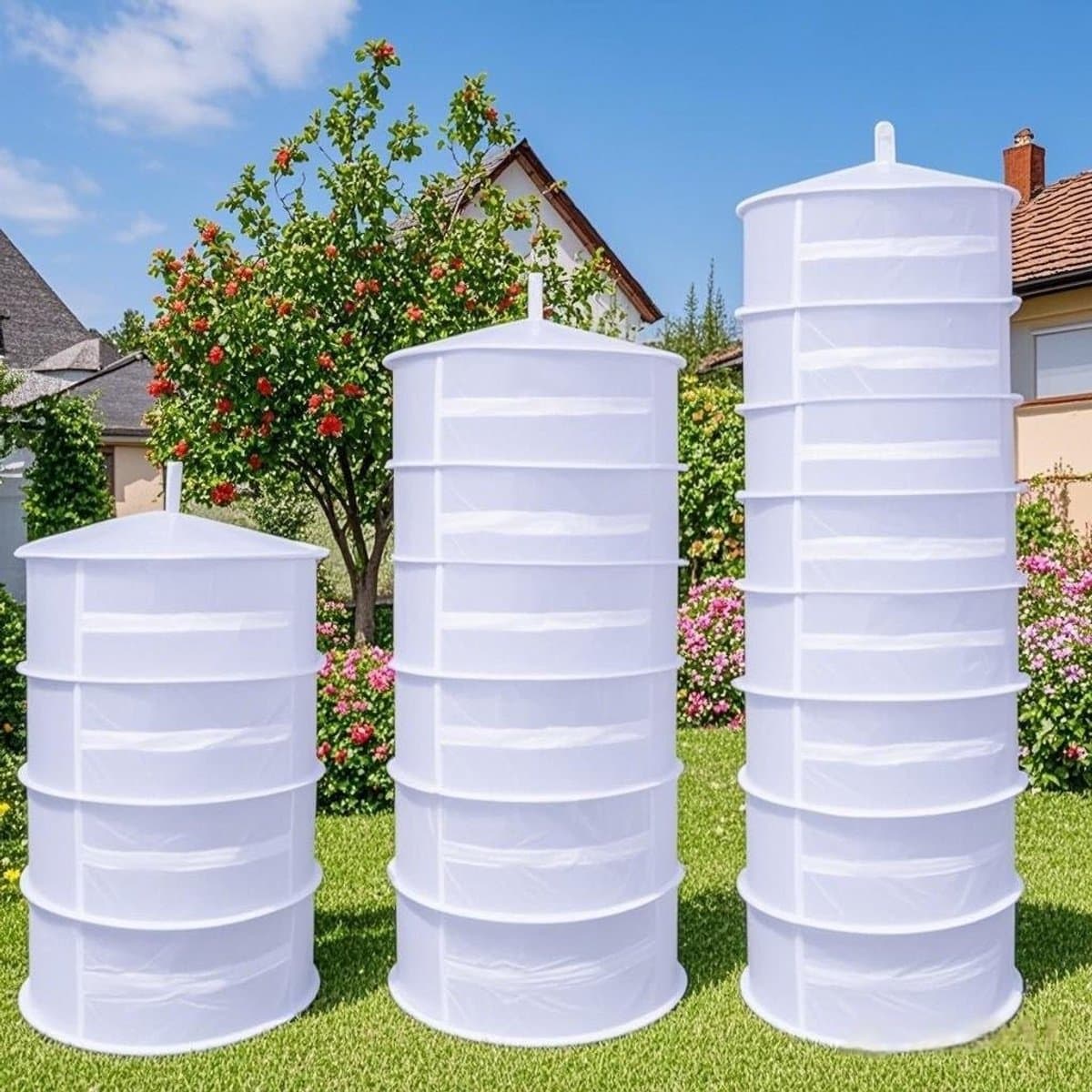 NetDroog Opvouwbaar Droogrek - Rits Drooginet voor Kruidens, Vlees en Kleding - Wit - 4 Lagen - Φ60cm — afbeelding 1