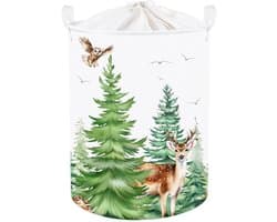 Opbergmand - Opvouwbaar met Handvatten - Wilde Dieren Print Herten en Uilen - Voor Kinderkleding en Speelgoed in Babykamer en Badkamer - 36 x 45 cm