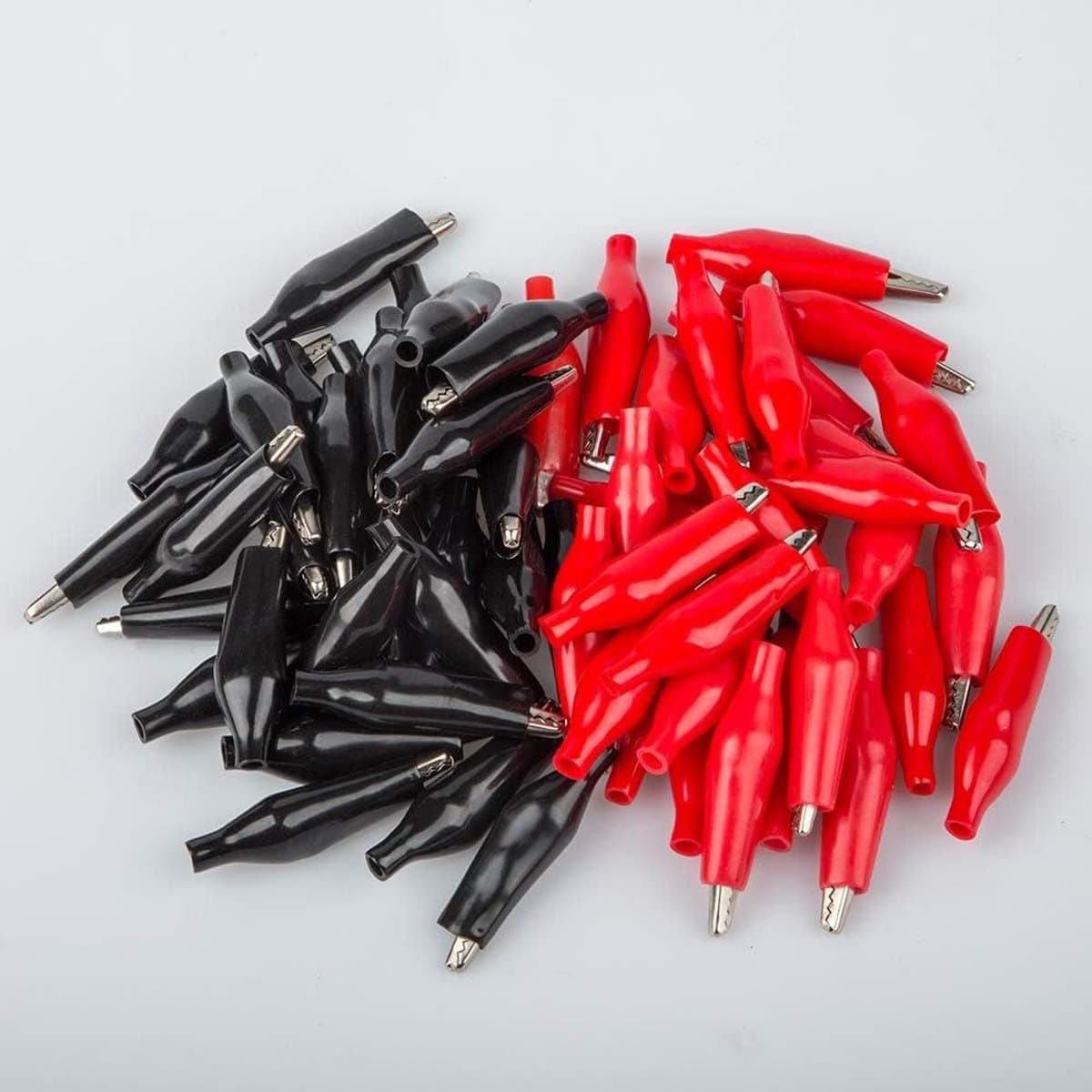 JGS Premium - 60 stuks 1.4" Zilveren Krokodillenklemmen met Rode/Zwarte Isolatiehoes voor Laboratorium Testen. — afbeelding 1