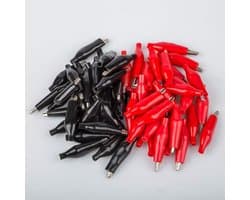 JGS Premium - 60 stuks 1.4" Zilveren Krokodillenklemmen met Rode/Zwarte Isolatiehoes voor Laboratorium Testen.