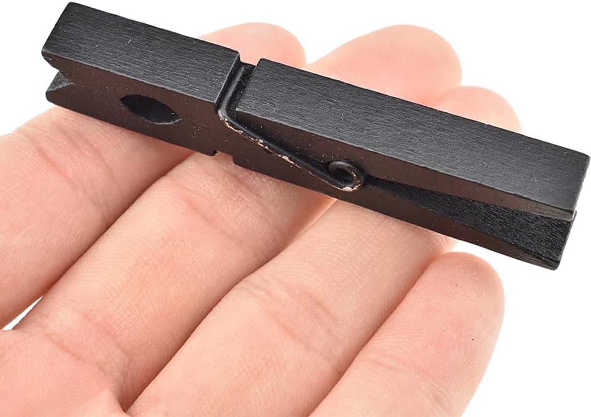 Houten Kledspeldjes - Wasknijpers Sterk - Kleding Drogen - Vallen Niet Uit Elkaar - 16 Stuks - Zwart — afbeelding 1