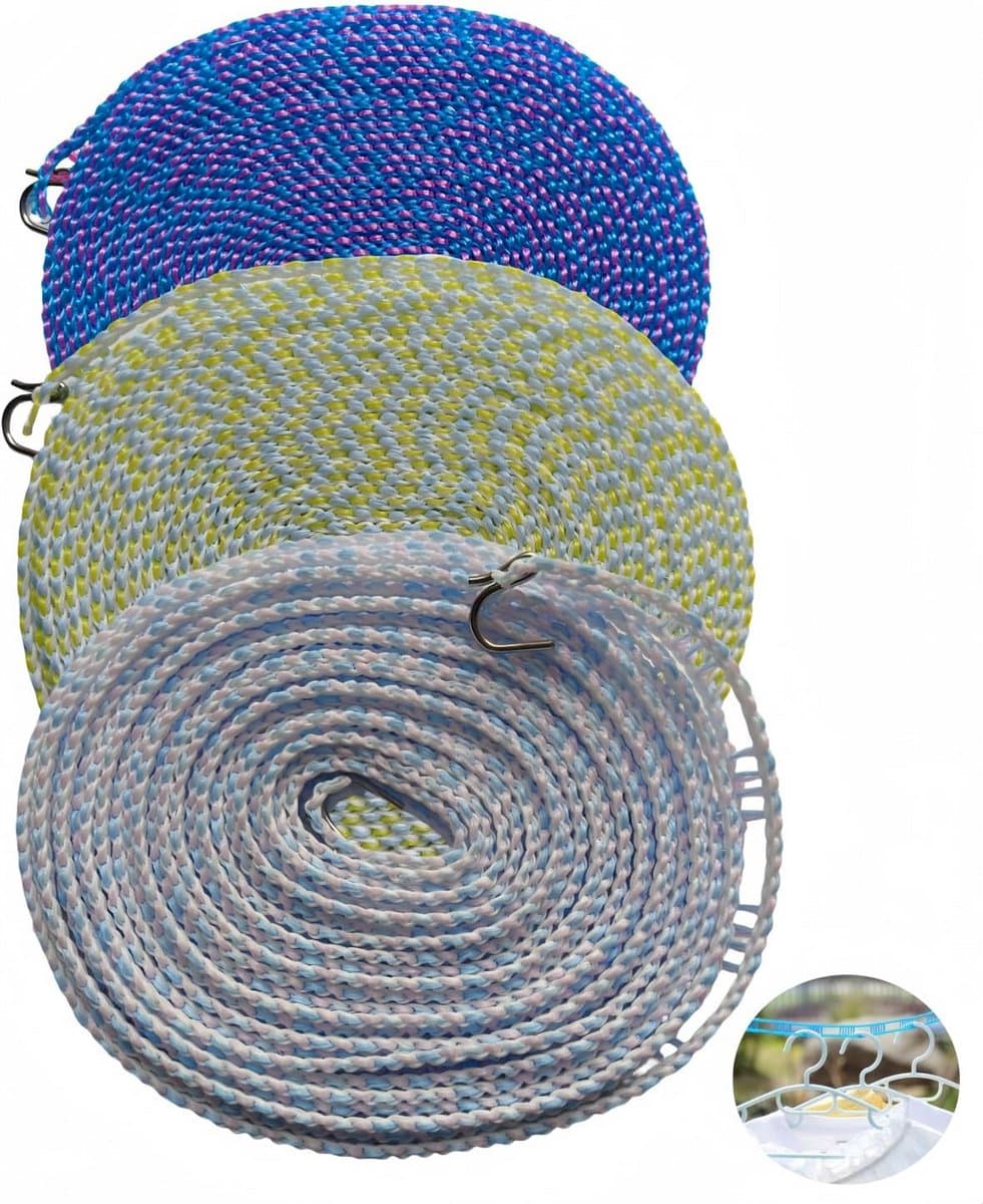 3-Pack Intrekbare Waslijn 8 Meter - Winddicht en Antislip voor Binnen en Buiten — afbeelding 1