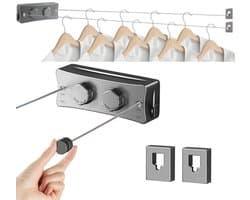 Dailygoods- Waslijn Uittrekbaar 17Ft - Wandmontage - Roestvrij Staal