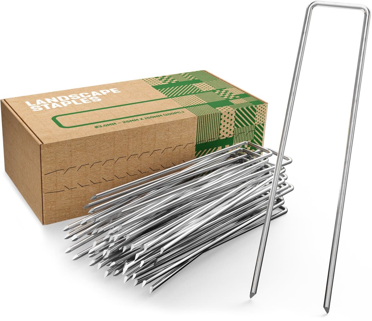 GardenGloss® Anti-Roest Stalen Grondankers (100 Stuks) - Stevige Grondankers Voor Onkruidmat, Tuinmat, Schutting & Camping - 150 mm Lang, 25 mm Breed, Ø 3 mm — afbeelding 1