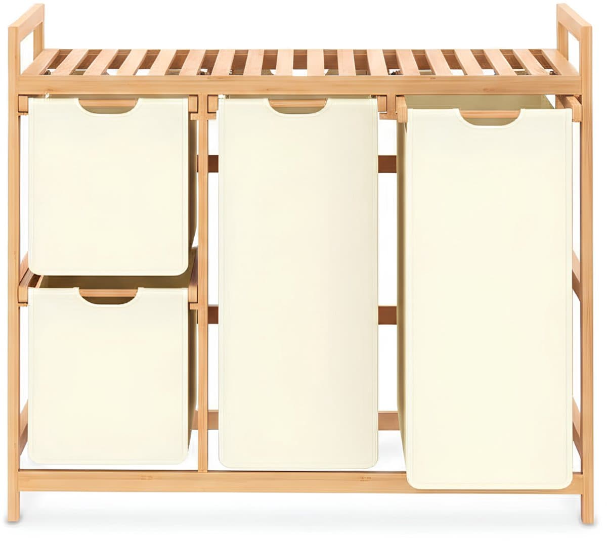 KAD® Wasmand 3 Vakken - Wassorteerder met Deksel - Uitneembare Waszakken - Beige - 42cm x 81cm x 77cm — afbeelding 1