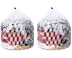 2-stuks Waszak van mesh - Trekkoordtas - Opbergtas van mesh - kledingtas met trekkoord - Verdikte mesh tas - Waszak - Opbergtas - anti-klit en anti-vervorming - 60*50 cm - Voor kleding, ondergoed, lakens, enz. - Wit — afbeelding 1