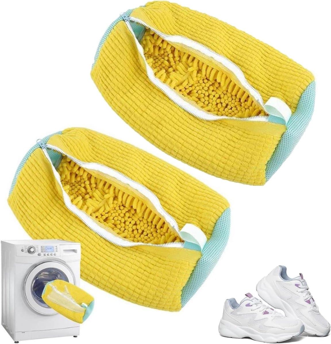 Set van 2 waszakken voor schoenen, wasmachine, met rits voor bescherming, herbruikbaar en duurzaam, ideaal voor efficiënt reinigen en onderhoud van schoeisel — afbeelding 1