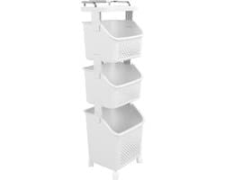 Dailygoody - Stapelen en Rollen: Praktische Wasmand met Wielen – 3 Laags Opslagmand