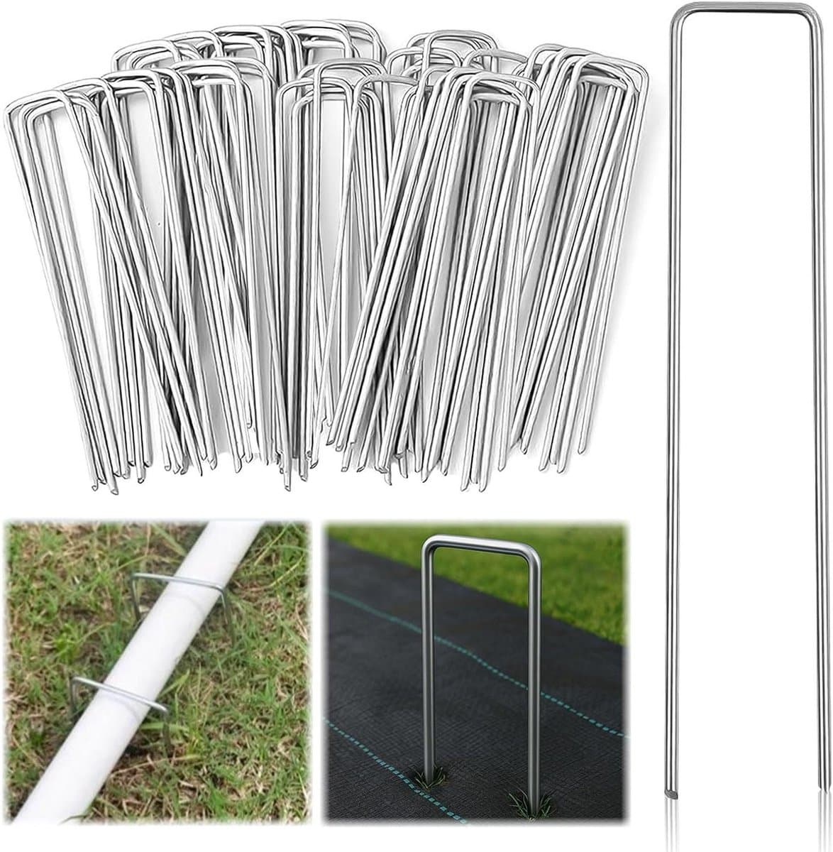 Haringen Grondankers - Grondpennen Bodemvlies - Tuin Vastzetten - Extra Sterk Verzinkt - 150 mm Lengte - Zilverkleur — afbeelding 1