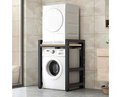 Wasmachine Standaard – Wasmachine Verhoger – Droger Steun – Opbouwmeubel – Stapelrek – Verstelbare Hoogte – Stevig Smeedijzer Met Walnoot Afwerking