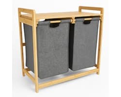 BEGRYF - Wassorteerder - bamboe - 2 vakken - grijs - 70x35x68 cm