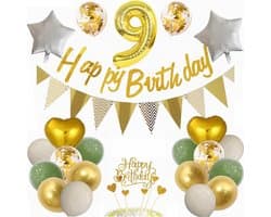 9e verjaardag decoratie - groen en goud party decoratie voor jongens en meisjes - cadeau 9 jaar