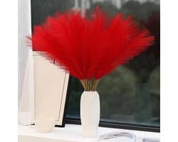 Gedroogde bloemen, pampasgras, decoratie, woonkamer, gedroogde bloemen, wollig faux boho voor het decoreren van de slaapkamer, woonkamer, bruiloft (rood)