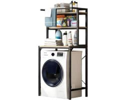 Wasmachine Rek - 3 Planken - Wasmachinehouder Voor de Badkamer - Badkamerplanken - Zwart - 69cm x 60cm x 177cm