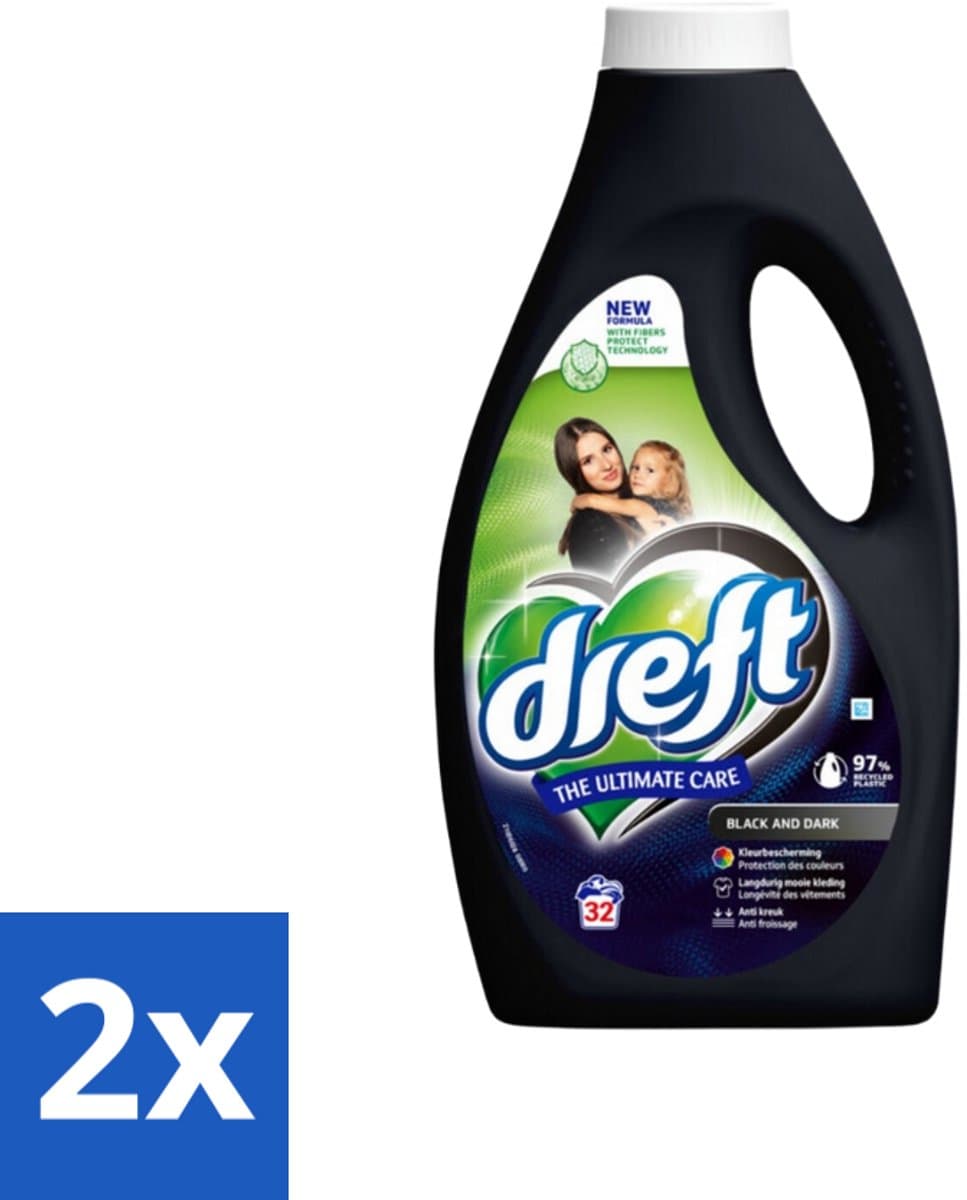 2 x Dreft Vloeibaar Wasmiddel Zwart & Donker 32 Wasbeurten 1,4 liter - Wasmiddel - Donkere Kleding - Kleurbescherming - Wasverzachter - Vlekkenverwijderaar — afbeelding 1