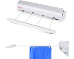 Waslijn Uittrekbaar - Droogrek Wand - Ruimte Besparen - Automatisch Inklapbaar - 3.2 Meter - Wit