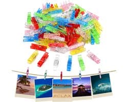 150 mini wasknijpers, transparant, herbruikbaar, kleine plastic wasknijpers, gekleurde fotoclips met metalen veer voor het ophangen van foto's, knutselprojecten, feestjes, bruiloftsdecoratie, 3,5 x 0,7 cm