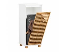 Noventra - Wasmand met Deksel - Bamboe Wasbox - Smalle Wasmand 55 Liter - Wasmand met Uitneembare Waszak - Wit