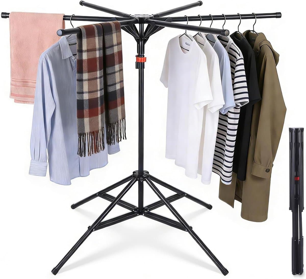 Droogmolen Hoog Klapbaar - Kledingrek Staand - Kleding Drogen - 6 Verstelbare Vleugels - Tot 20 kg - Zwart — afbeelding 1