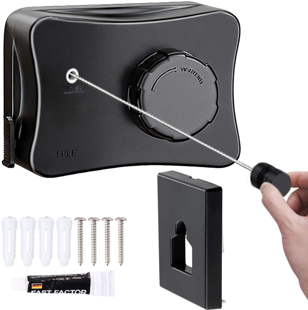 Dailygoods - Intrekbare waslijn, 5,1 m, niet-doorhangende wandgemonteerde waslijn, roestvrij staal, binnenwaslijn voor binnen en buiten, balkon, bijkeuken — afbeelding 1