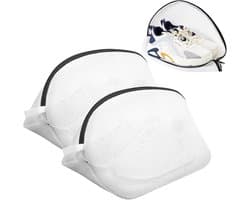 Wasnet voor schoenen, 2-delige mesh tas met rits, 40 x 25 x 25 cm, ideaal voor sneakers, sokken en delicate was.