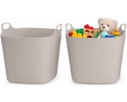 Excellent Houseware Flexibele emmer - 2x - beige - 15 liter - kunststof - vierkant - 37 x 30 cm