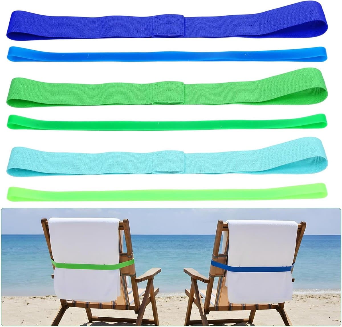 Strandlakenclips 6 Stuks - Grote Siliconen Rubberbanden - Multicolor - Voor het Bevestigen van Strandlakens - SnelShoppen — afbeelding 1
