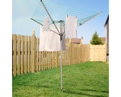 Droogmolen met 4 armen - Wasmolen buiten - Kleding drogen - 50 meter waslijn - 213 cm hoog - Zilver