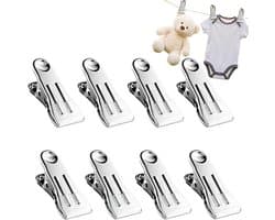 Sterke Wasknijpers - Kledingklemmen Clips - Huishoudelijk Gebruik - Roestvrij Staal - 8 Stuks - Wit